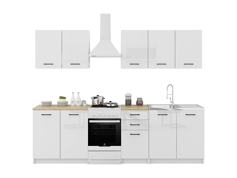 Cuisine Sanclar 6 éléments - blanc blanc laqué avec poignés noir en 2 metres