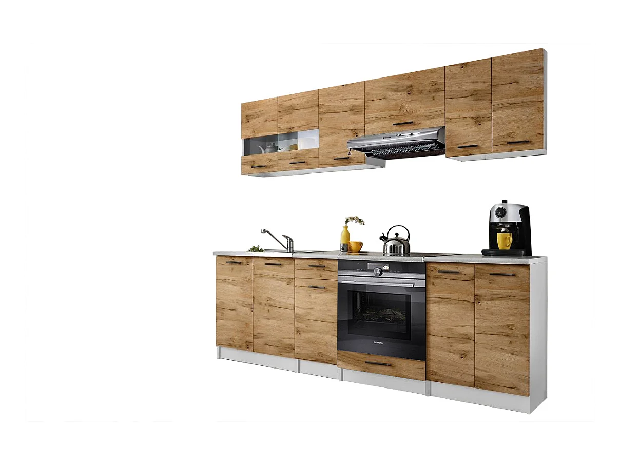 Cuisine Bigo 8 éléments - finition bas BOIS haut BOIS 240 cm