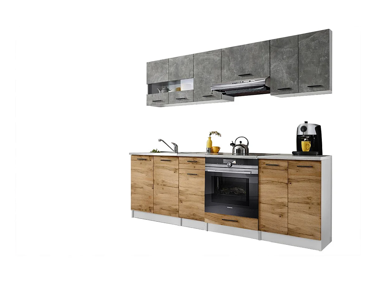 Cuisine Bigo 8 éléments - finition bas BOIS haut BETON 240 cm