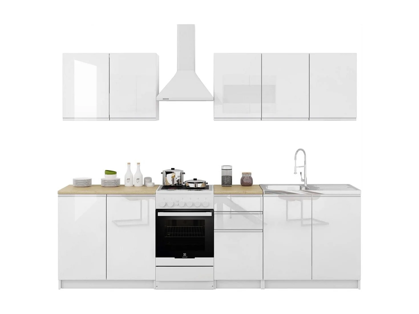 Cuisine Handys 6 éléments vrai laqué blanc - sans poignées 2m