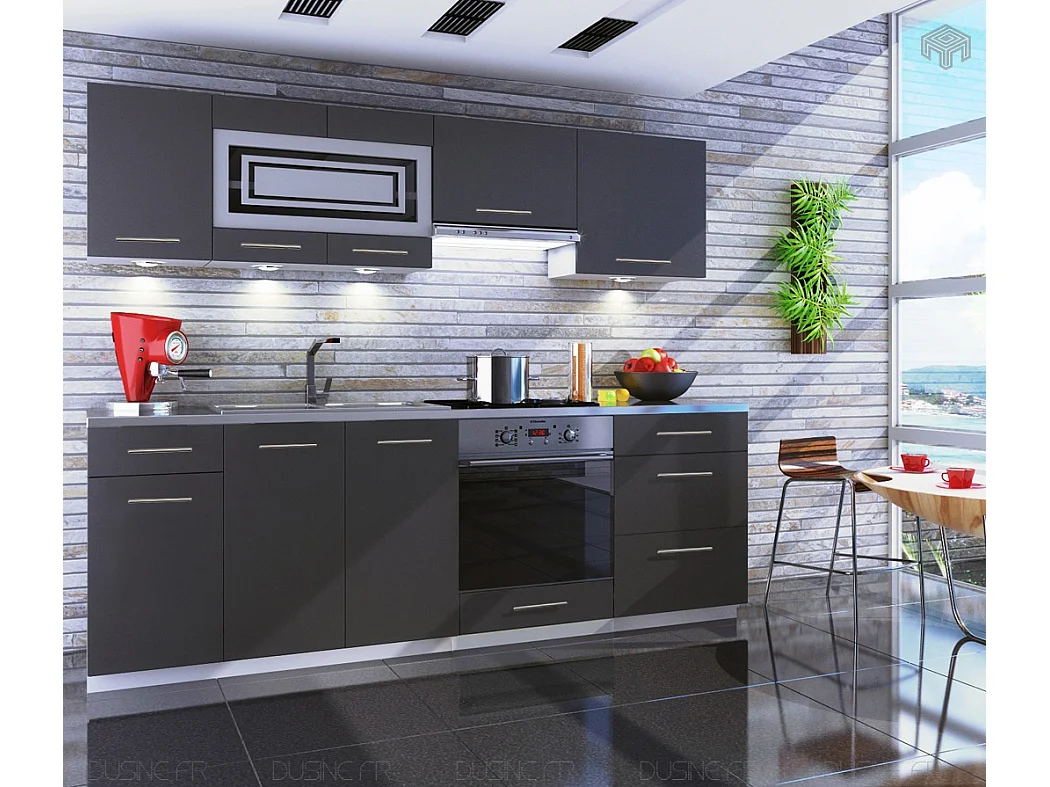 Cuisine GIOVANNA 8 éléments - graphite mat 2m40 casserolier four encastrable