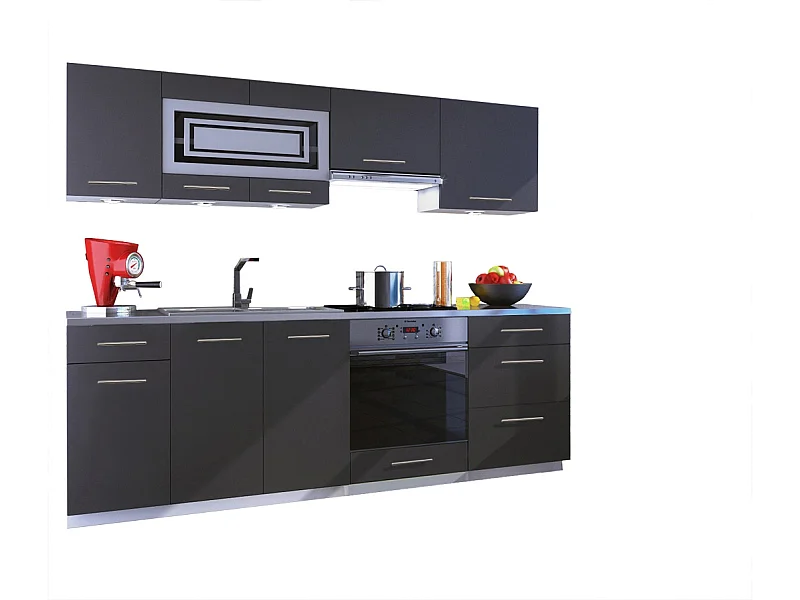 Cuisine GIOVANNA 8 éléments - graphite mat 2m40 casserolier four encastrable