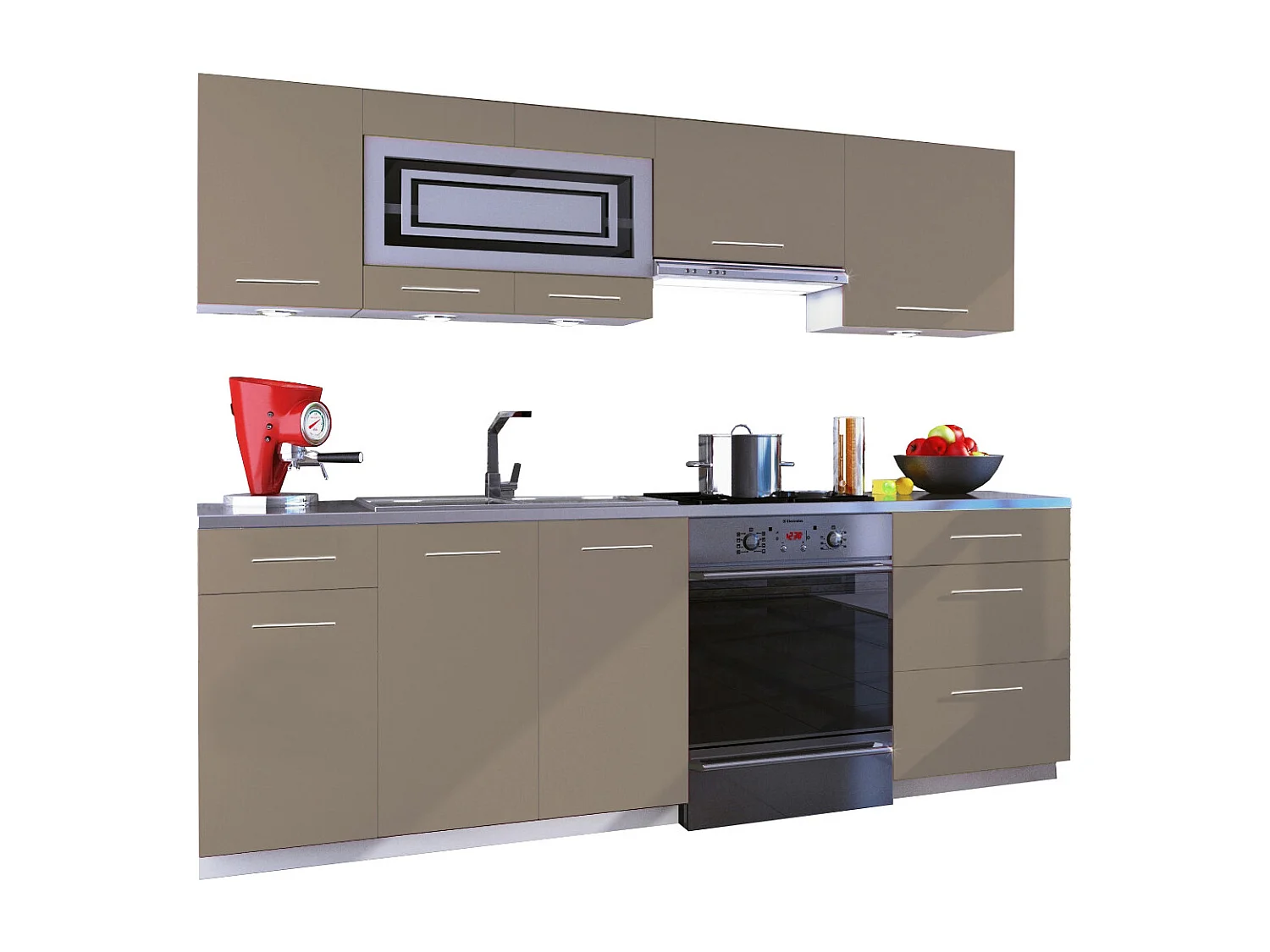 Cuisine GIOVANNA 7 éléments - taupe mat 2m40 - grand casserolier