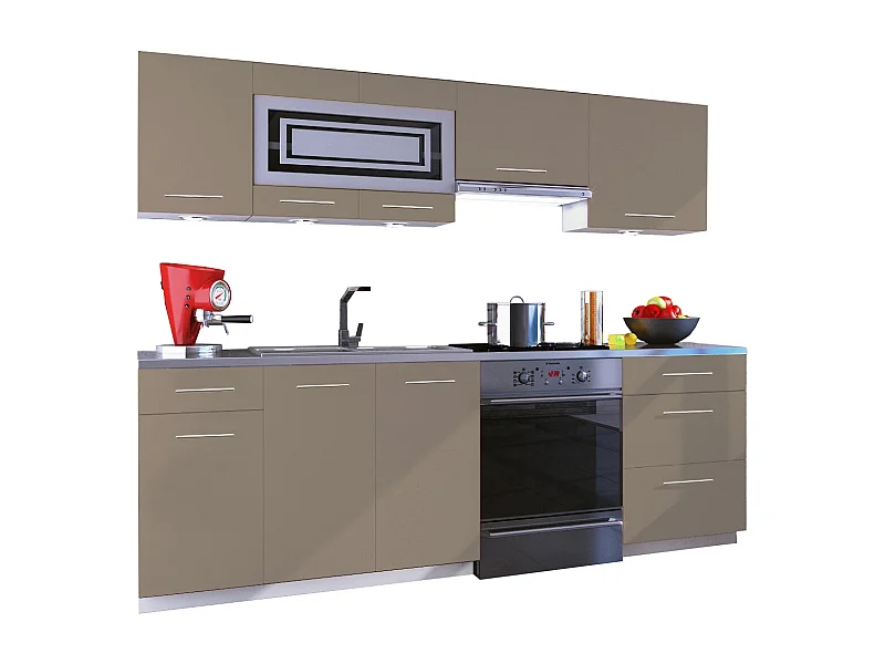 Cuisine GIOVANNA 7 éléments - taupe mat 2m40 - grand casserolier
