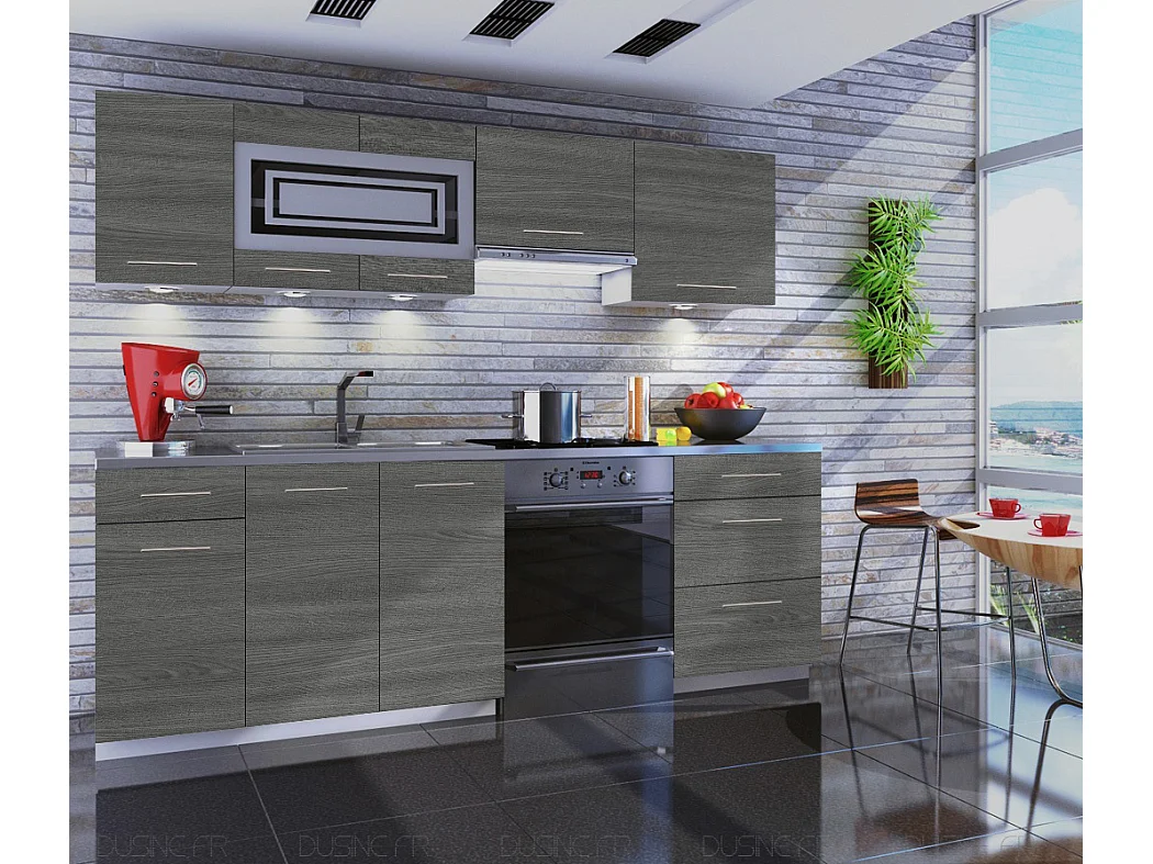 Cuisine GIOVANNA 7 éléments - bois grisé 2m40 - grand casserolier