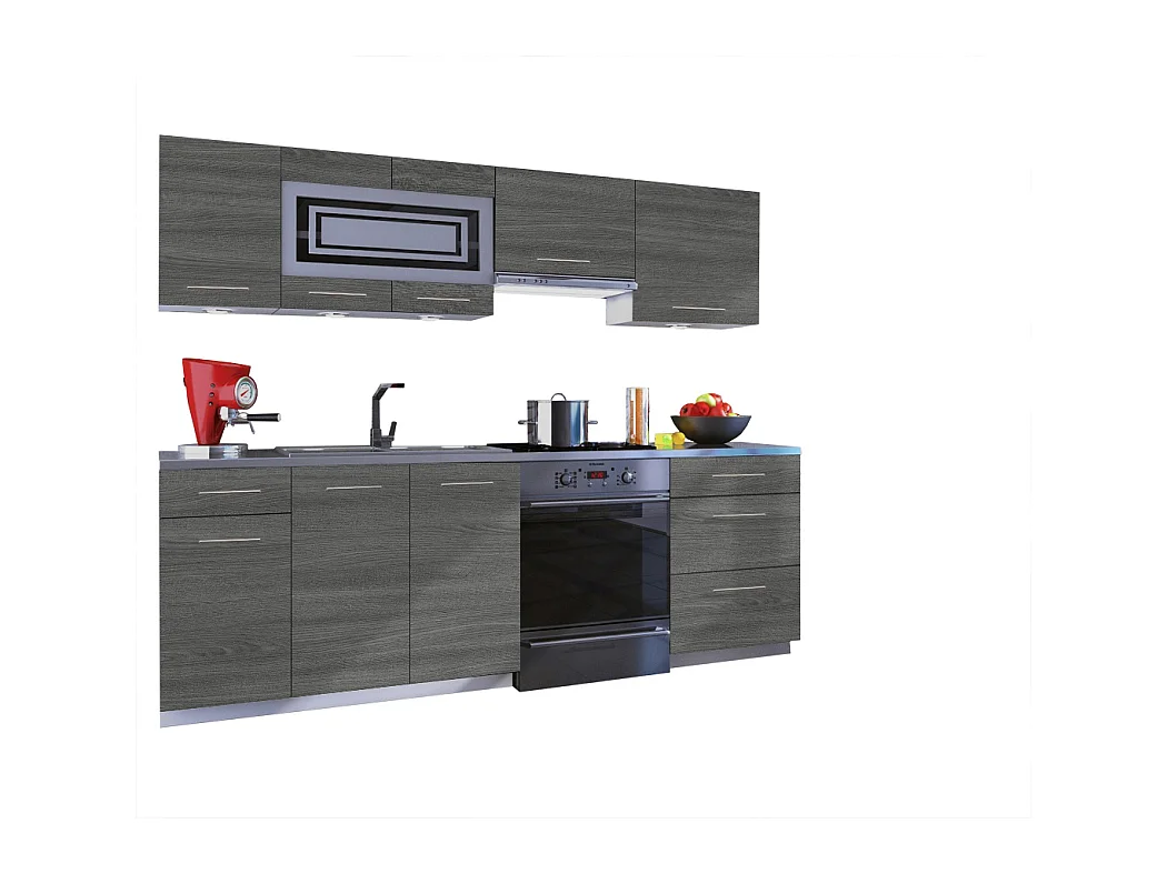 Cuisine GIOVANNA 7 éléments - bois grisé 2m40 - grand casserolier
