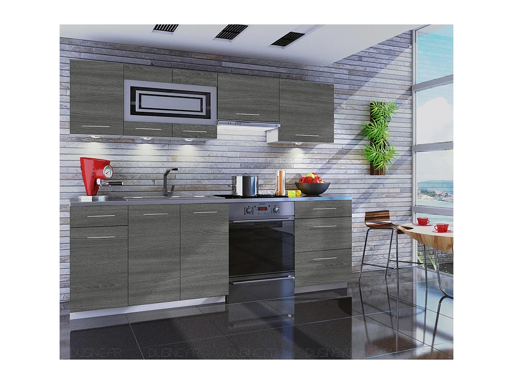 Cuisine GIOVANNA 7 éléments - bois grisé 2m40 - grand casserolier