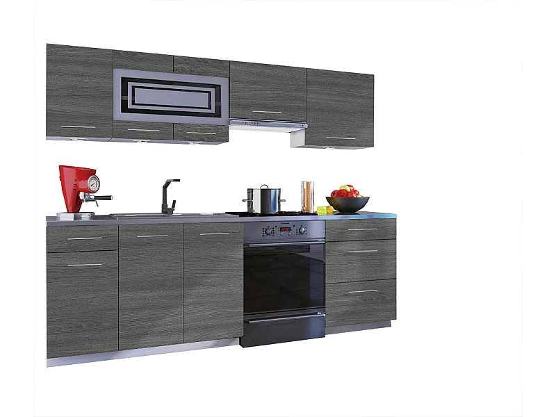 Cuisine GIOVANNA 7 éléments - bois grisé 2m40 - grand casserolier