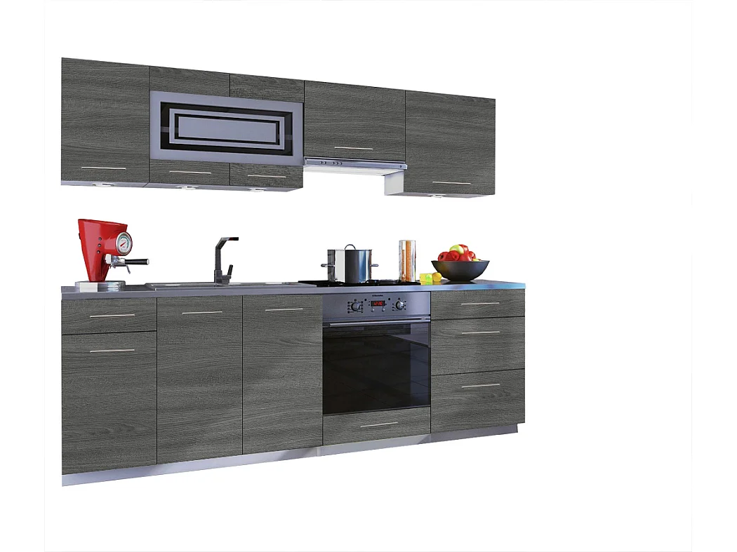 Cuisine GIOVANNA 8 éléments - bois grisé 2m40 casserolier four encastrable