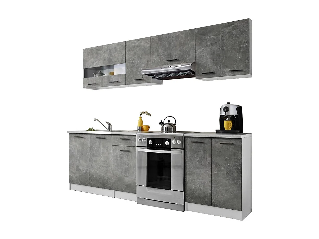 Cuisine Bigo 7 éléments - finition bas BETON haut BETON 240 cm