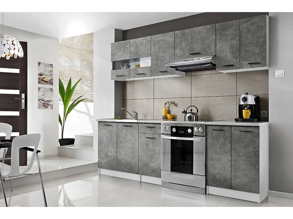 Cuisine Bigo 7 éléments - finition bas BETON haut BETON 240 cm