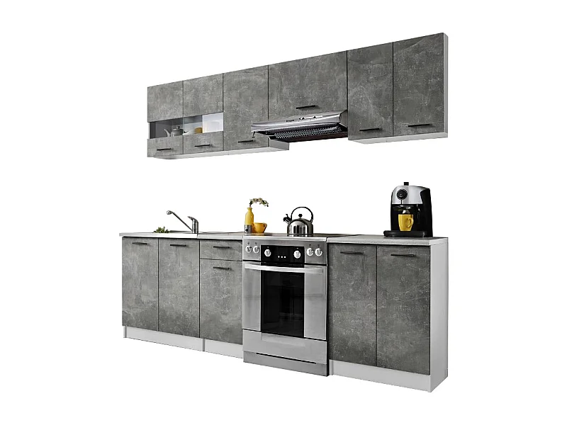 Cuisine Bigo 7 éléments - finition bas BETON haut BETON 240 cm