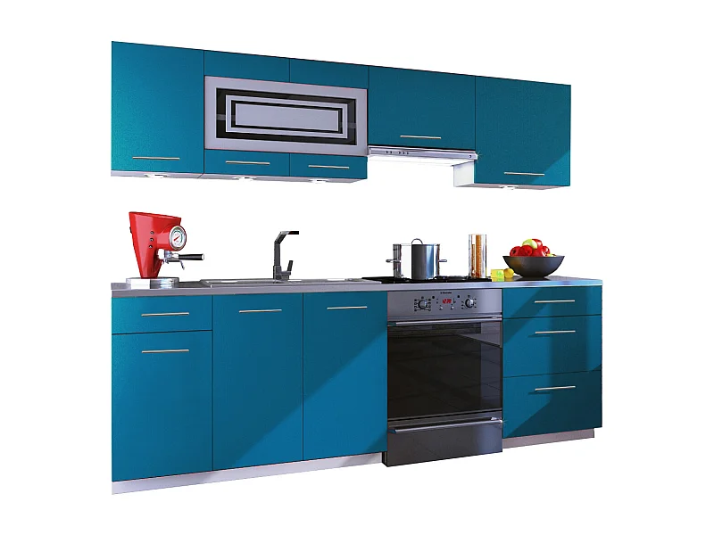 Cuisine GIOVANNA 7 éléments - turquoise mat 2m40 - grand casserolier