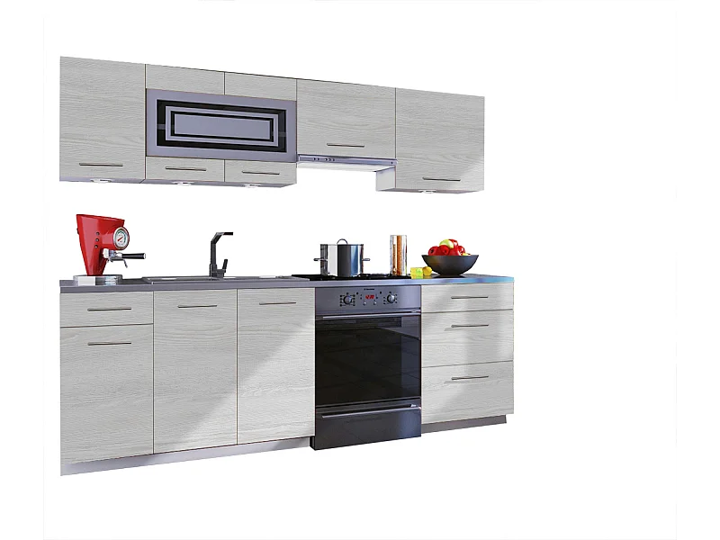 Cuisine GIOVANNA 7 éléments - bois blanchi 2m40 - grand casserolier