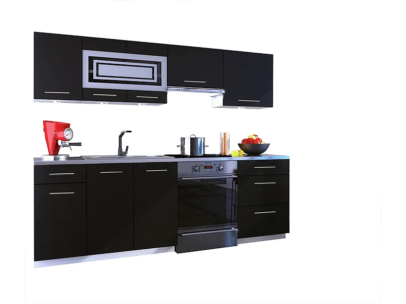 Cuisine GIOVANNA 7 éléments - noir mat 2m40 - grand casserolier