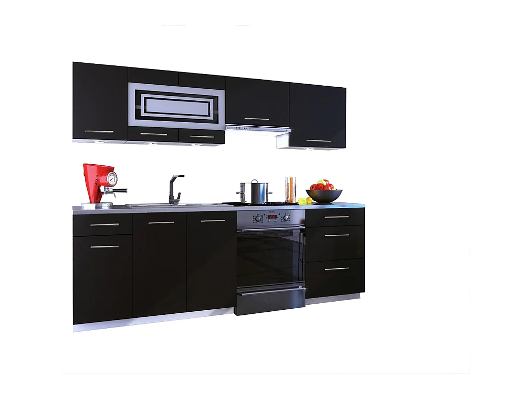 Cuisine GIOVANNA 7 éléments - noir mat 2m40 - grand casserolier
