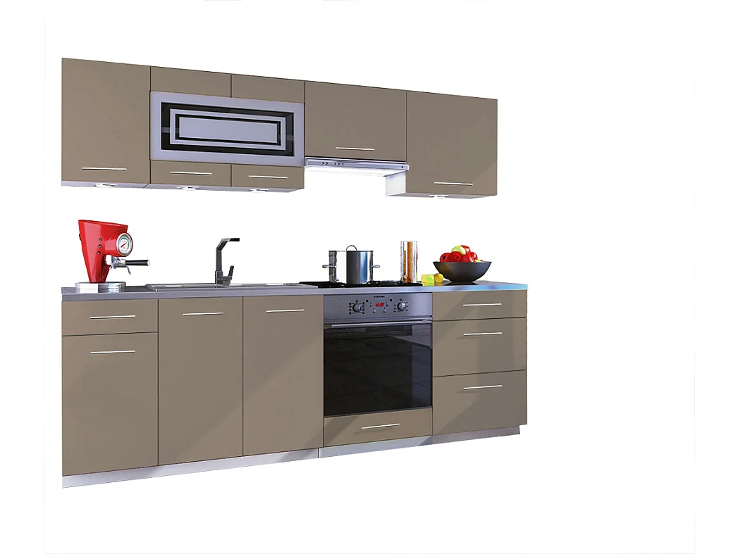 Cuisine GIOVANNA 8 éléments - taupe mat 2m40 casserolier four encastrable