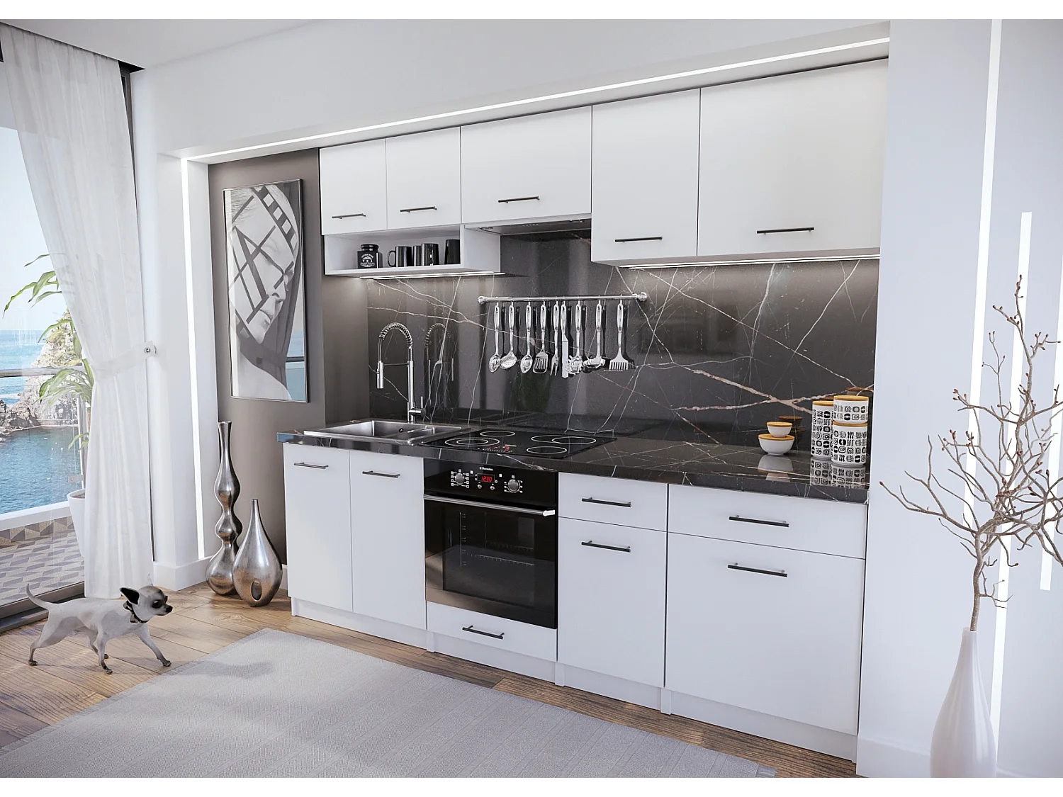 Cuisine Viki finition blanc mat 8 éléments 240 cm 18 mm