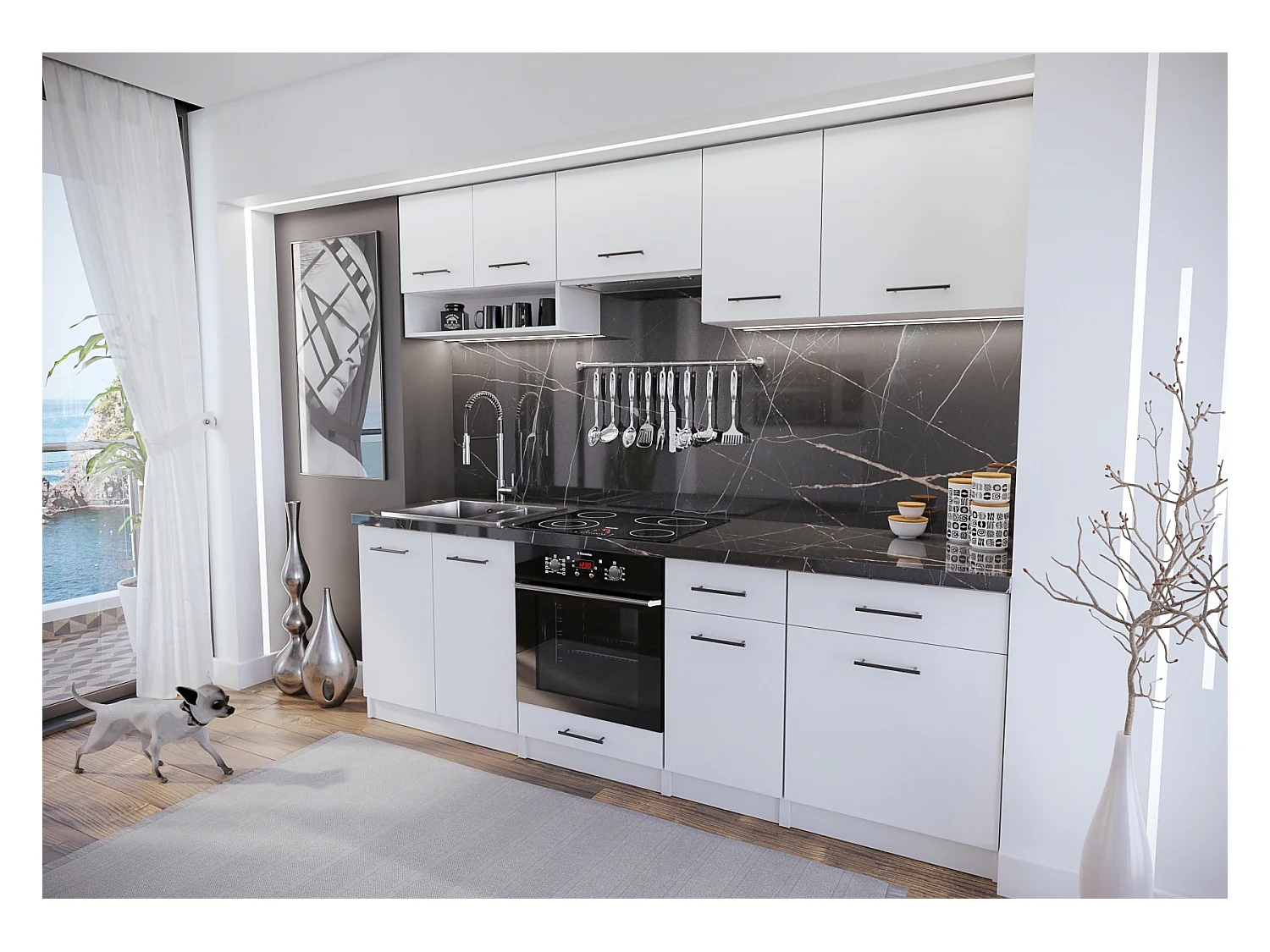 Cuisine Viki finition blanc mat 8 éléments 240 cm 18 mm