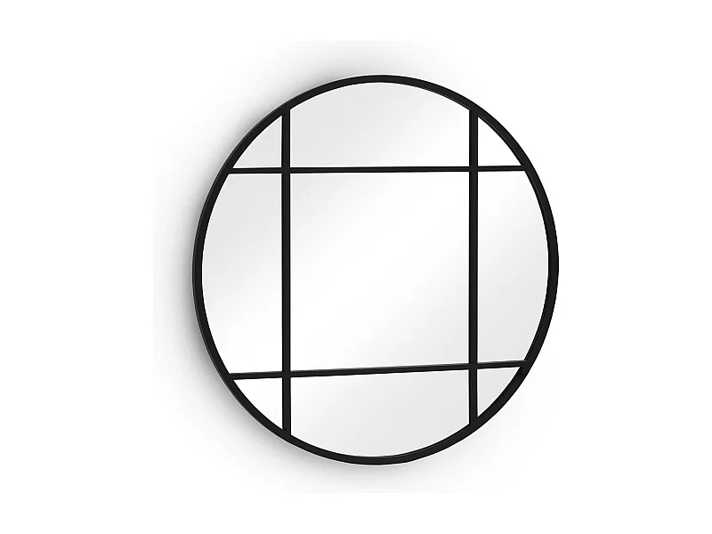 Espelho redondo com moldura de metal preto 80x80 diâmetro