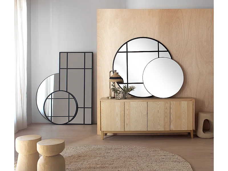 Miroir rond simple diamètre 120 structure métallique noire