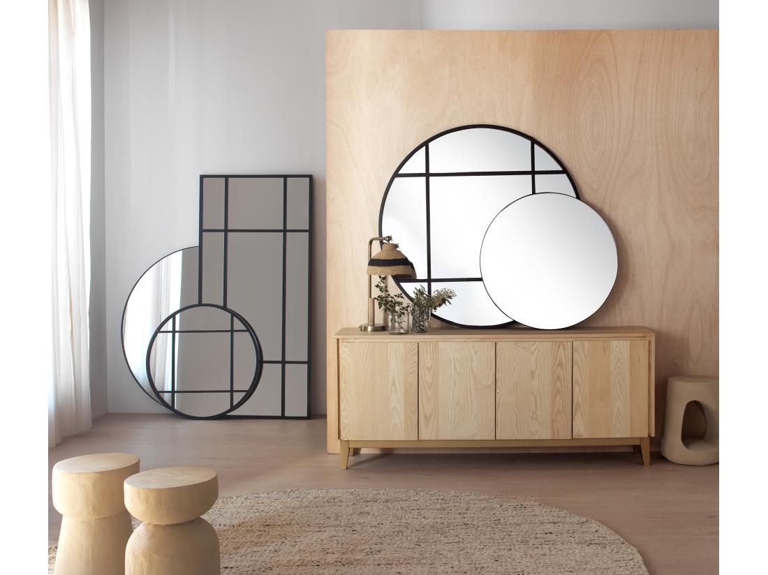 vente unique Miroir rond simple diamètre 120 cadre métal noir structure métal