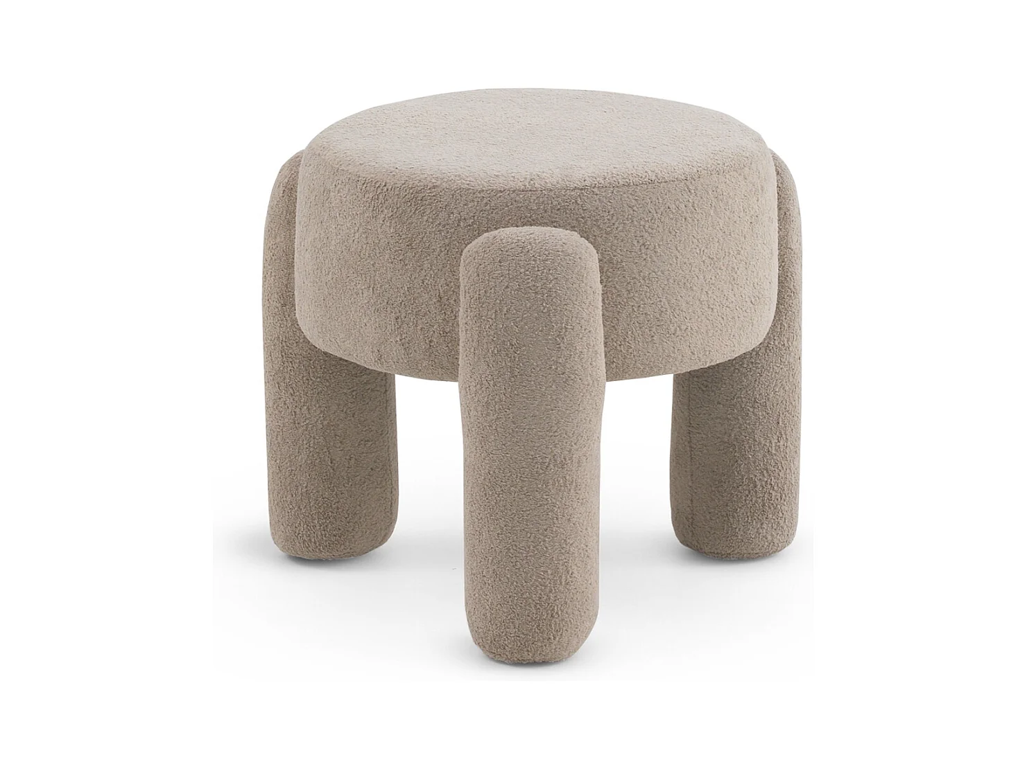 Structure du pouf et pieds tapissés en boucle taupe