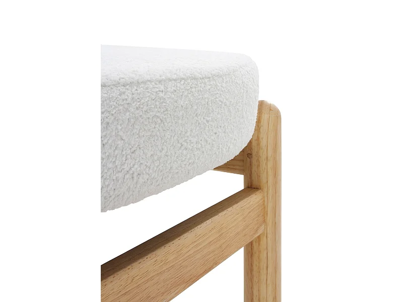 Pouf rembourré en bouclé blanc avec structure et pieds en pin naturel