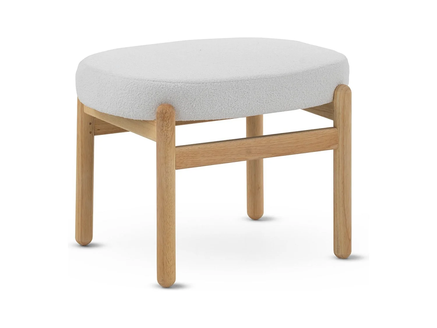 Pouf tapissé en boucle blanche avec structure et pieds en pin naturel