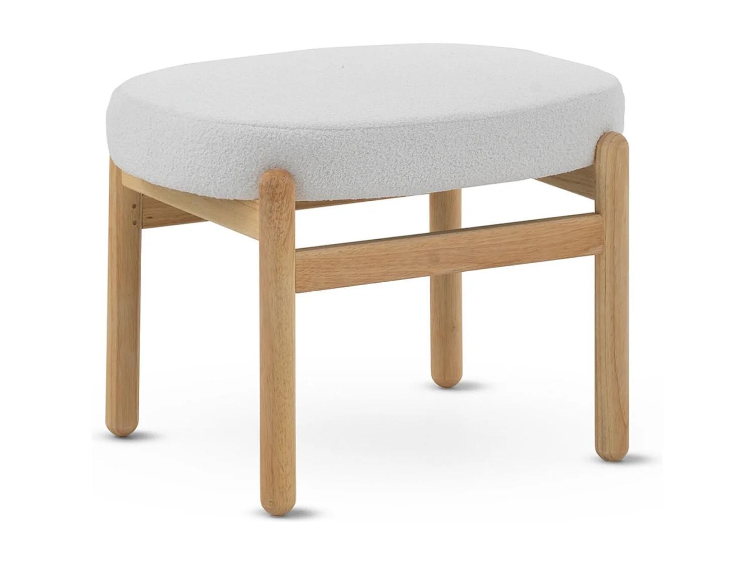 Puf tapizado en boucle blanco con estructura y patas en pino natural