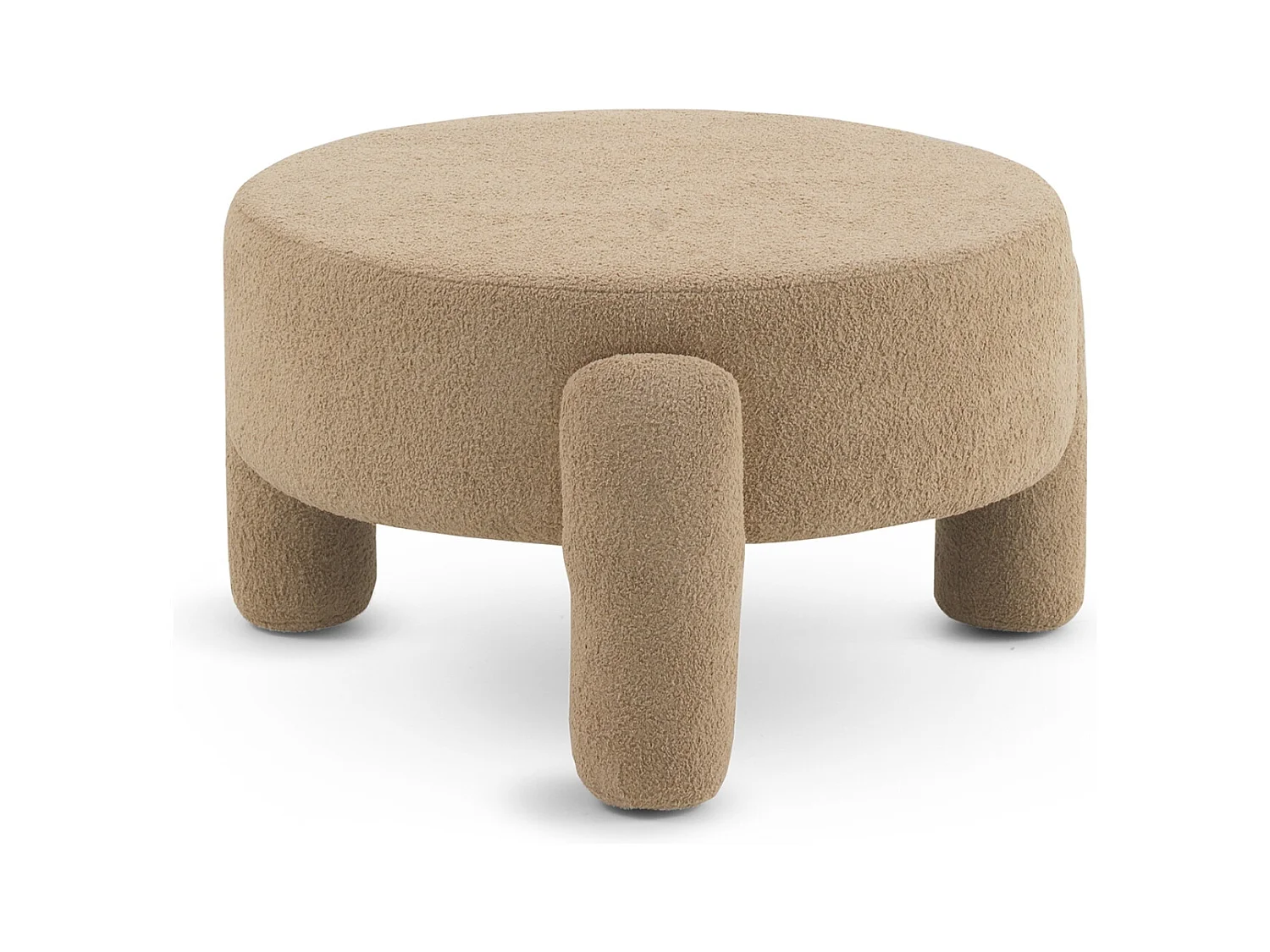 Structure du pouf et pieds tapissés en beige bouclé