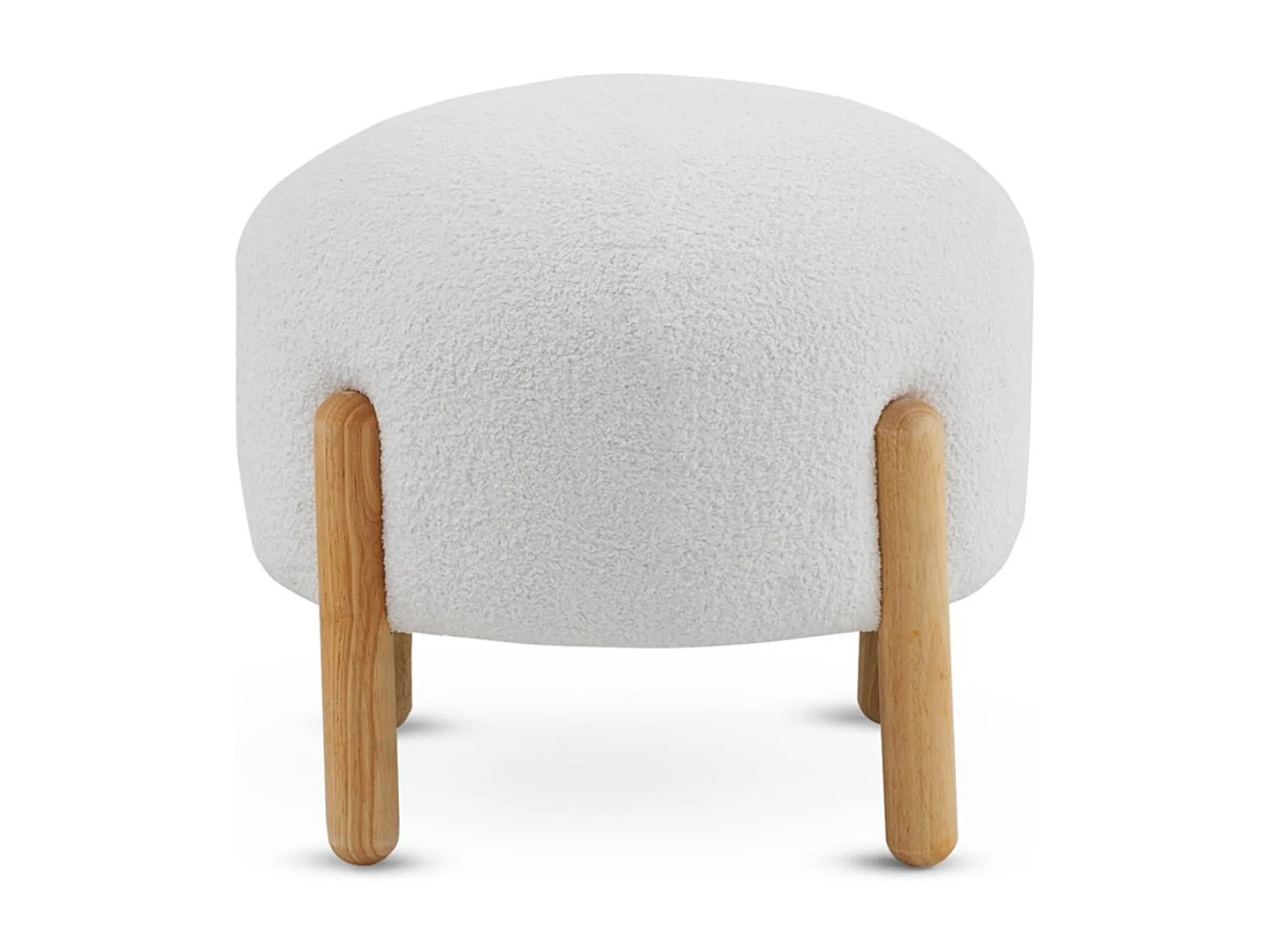 Pouf rembourré en bouclé blanc avec structure et pieds en bois de pin naturel