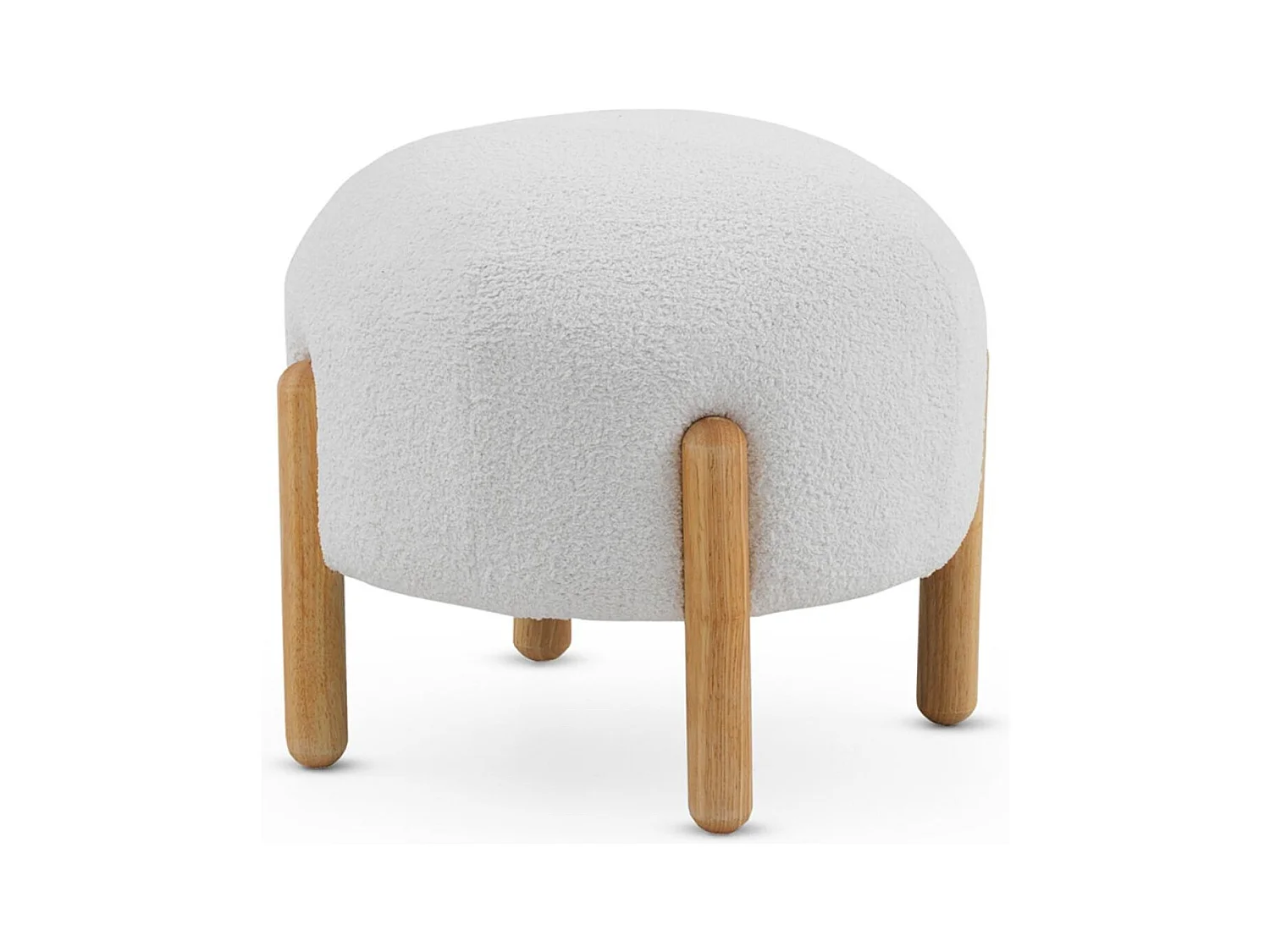Pouf tapissé en boucle blanche avec structure et pieds en pin naturel