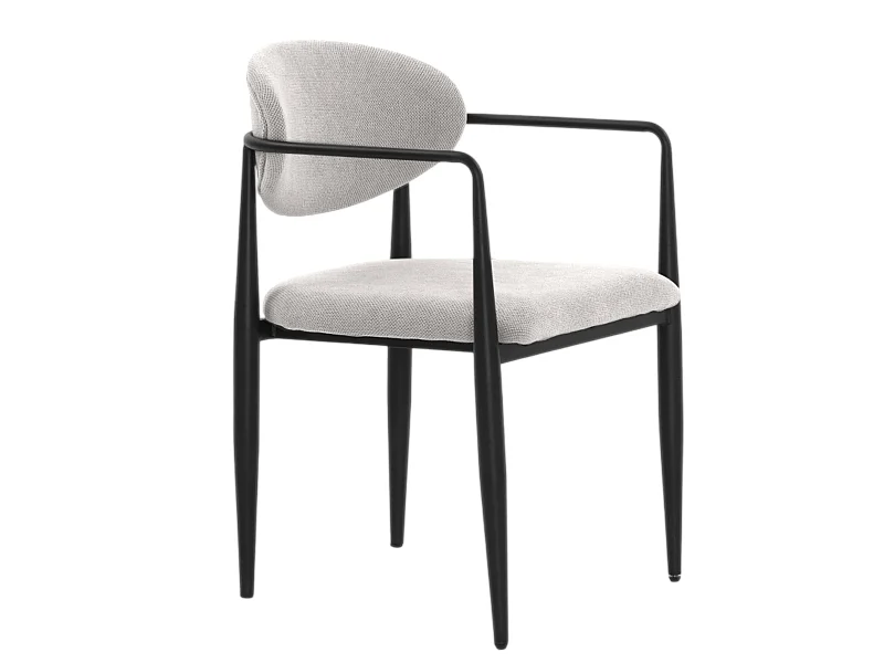 Set 4 poltrone imbottite in ciniglia di marmo con gambe in metallo nero