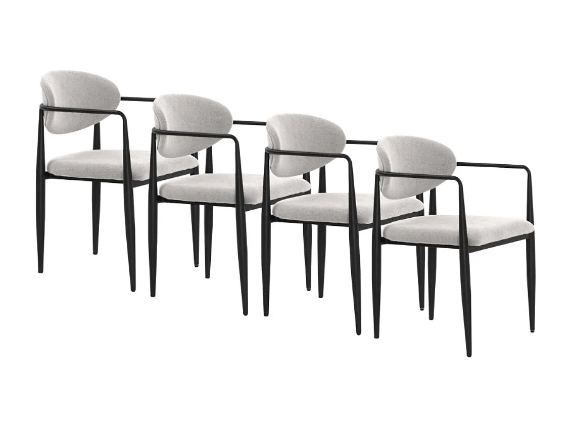 Lot de 4 fauteuils rembourrés en chenille marbrée avec pieds métalliques noirs