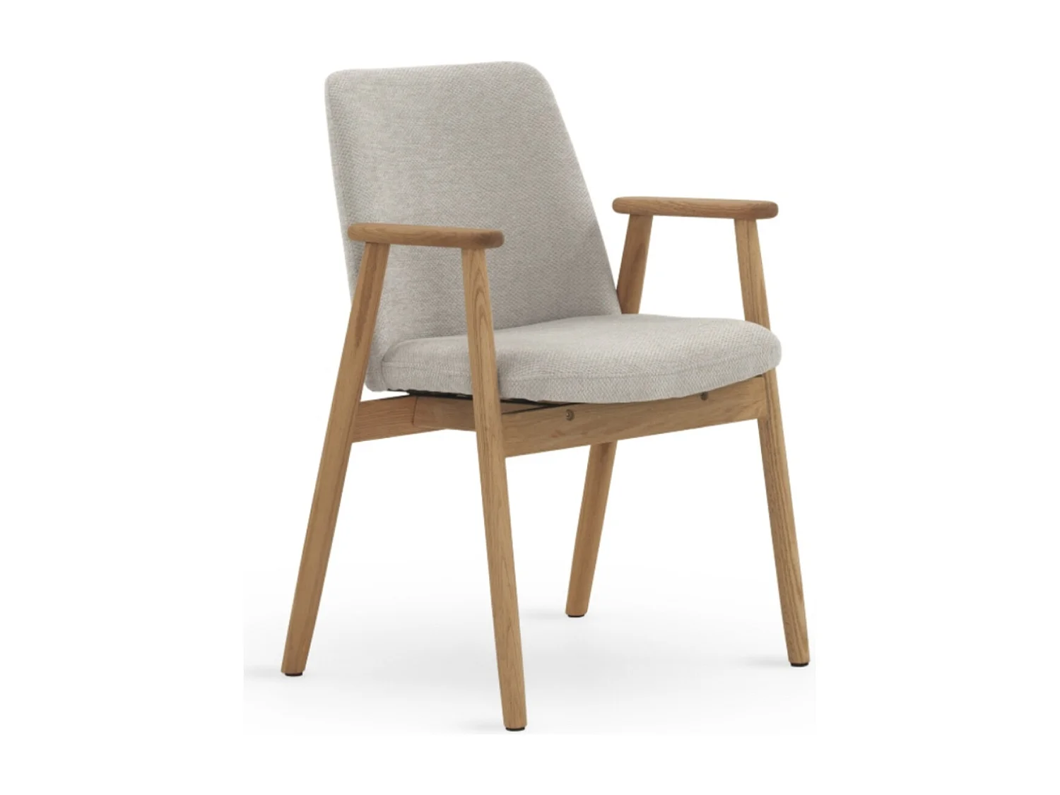 Set 4 poltrone con braccioli in legno di rovere naturale rivestite in beige