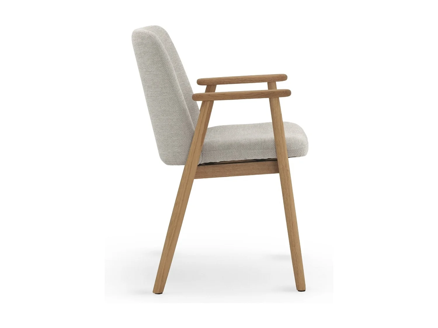 Set 4 poltrone con braccioli in legno di rovere naturale rivestite in beige