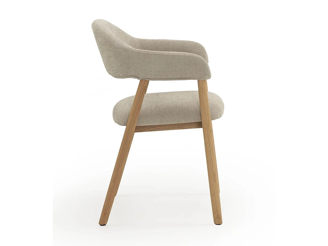 4er-Pack Sessel aus natürlichem Eichenholz, gepolstert in Beige