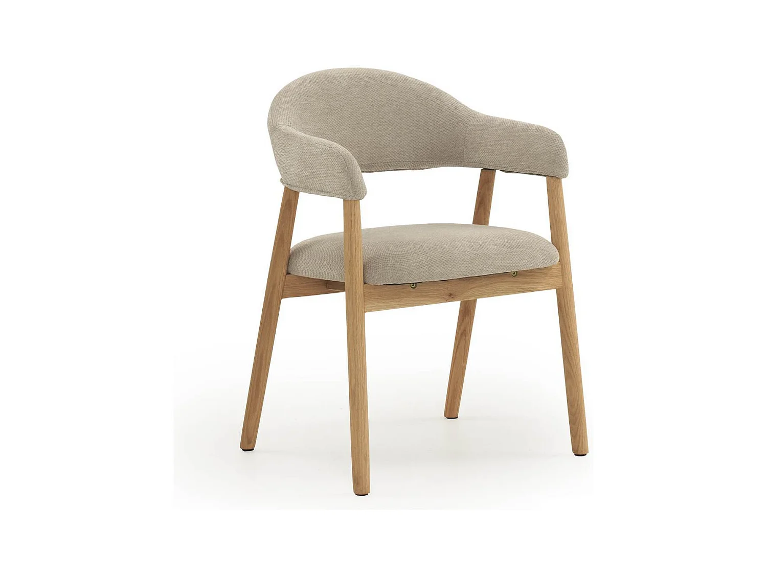 Lot de 4 fauteuils en bois de chêne naturel tapissés en beige