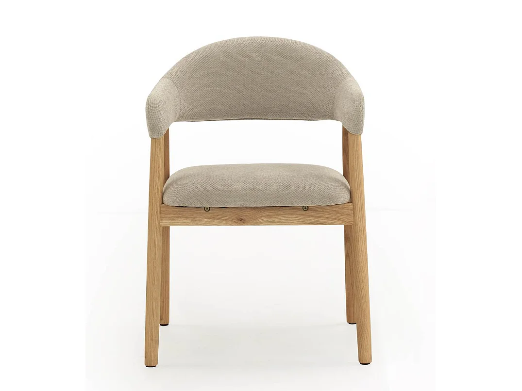 Pack 4 sillones madera de roble natural tapizado en beig