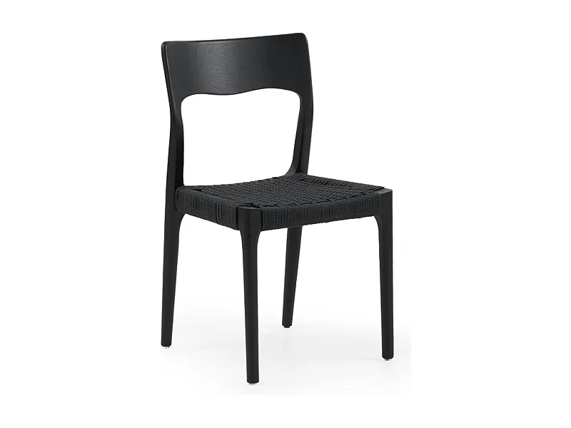 Lot de 4 chaises noires en frêne avec assise tressée