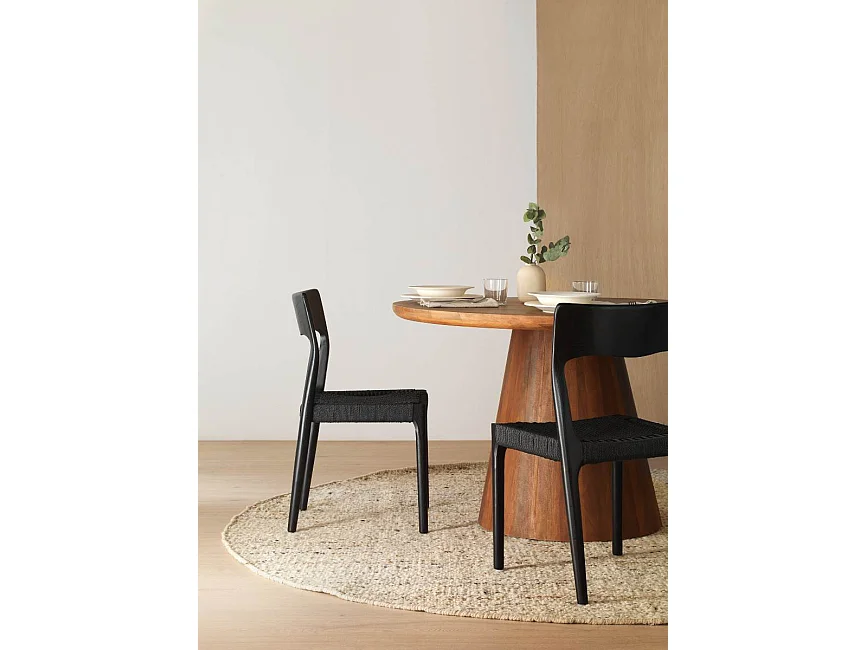 Lot de 4 chaises noires en bois de frêne avec assise tressée