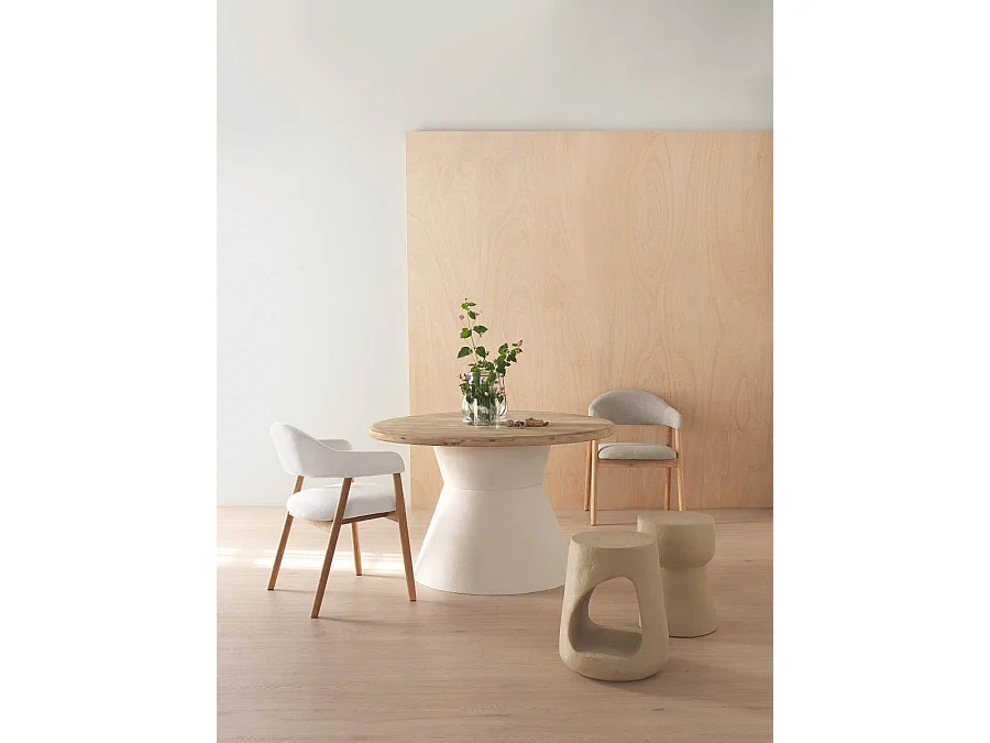 Pack 4 sillones madera de roble natural tapizado en blanco