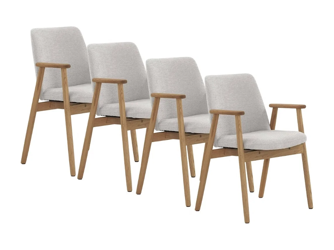 Lot de 4 fauteuils avec accoudoirs en chêne naturel recouverts de tissu blanc
