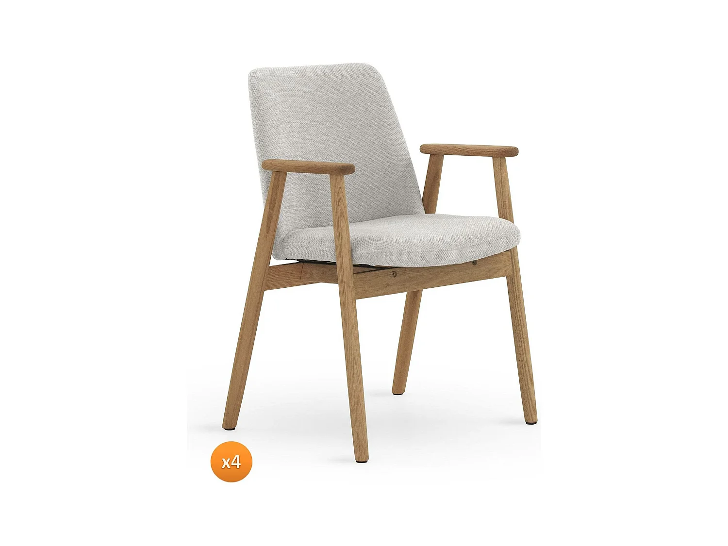 Lot de 4 fauteuils en bois de chêne naturel tapissé en blanc