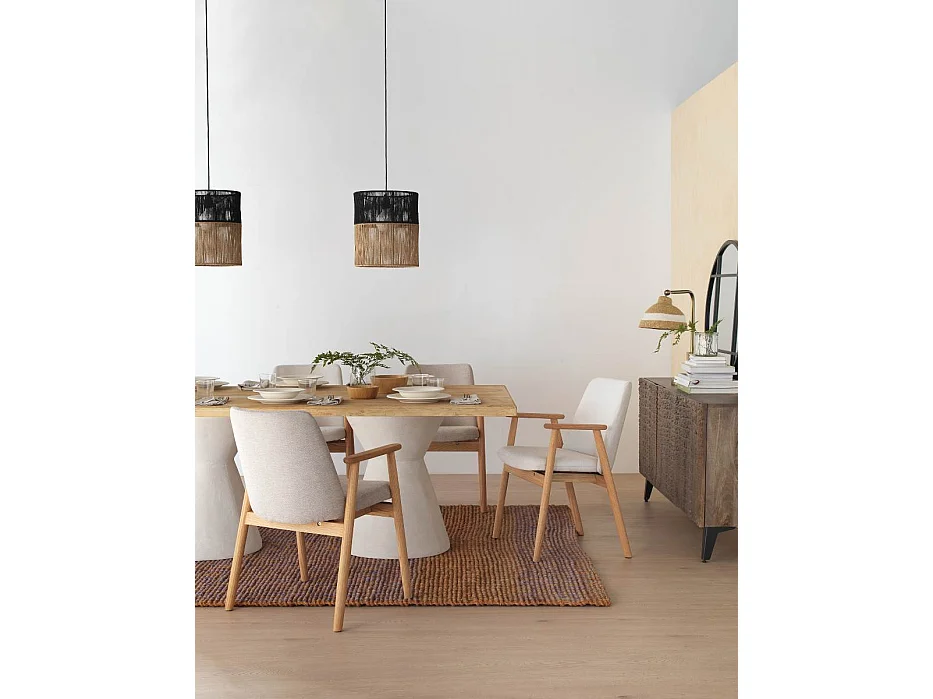 Lot de 4 fauteuils avec accoudoirs en chêne naturel recouverts de tissu blanc