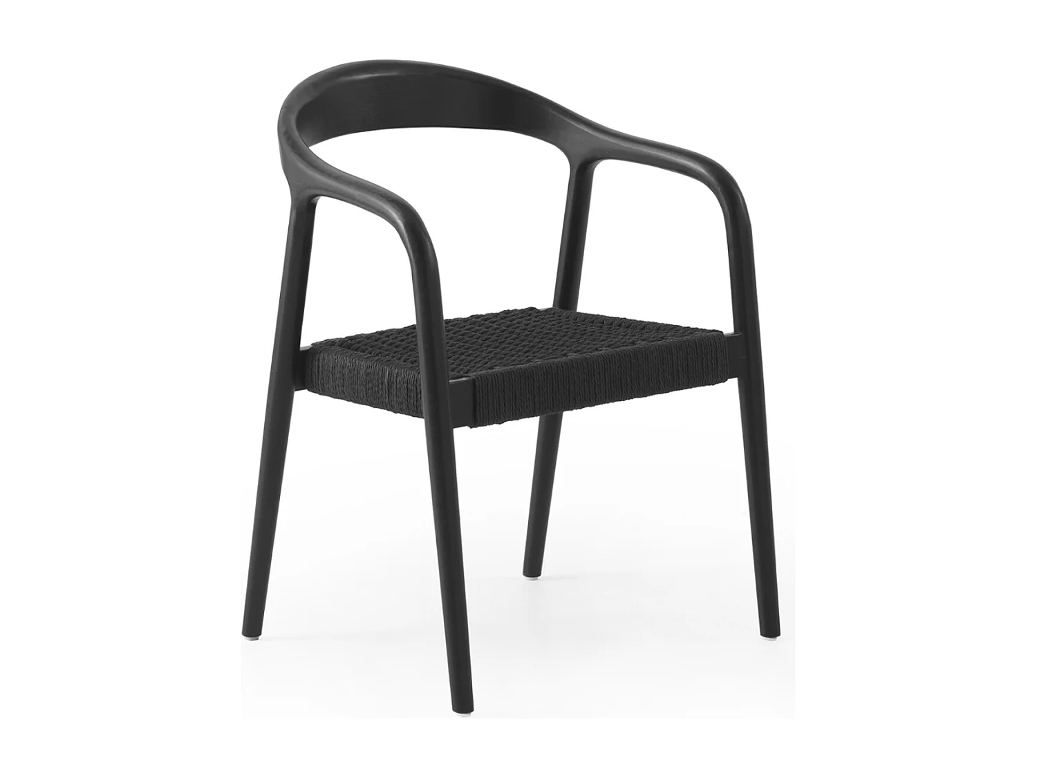 Lot de 4 fauteuils noirs en frêne avec assise tressée