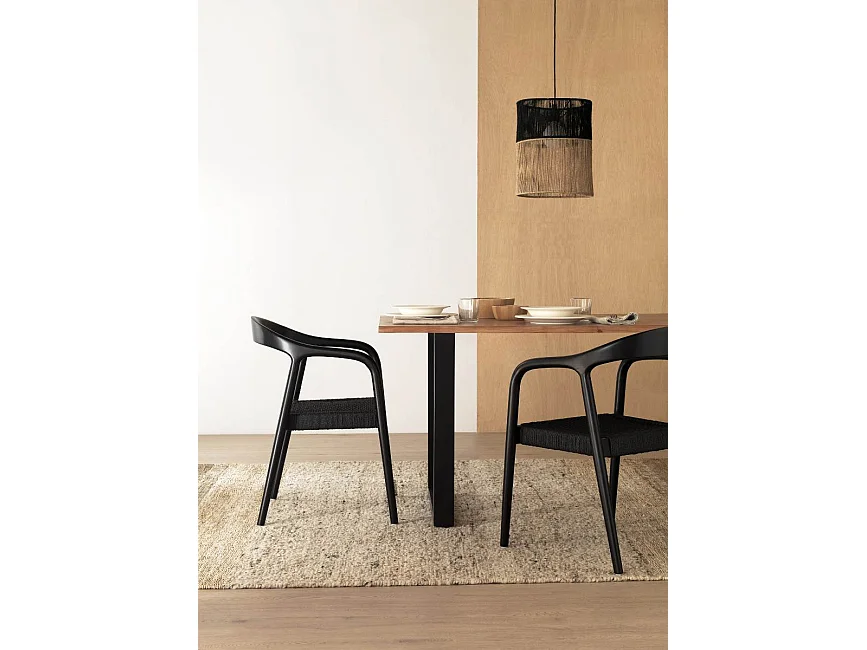 Lot de 4 fauteuils noirs en frêne avec assise tressée