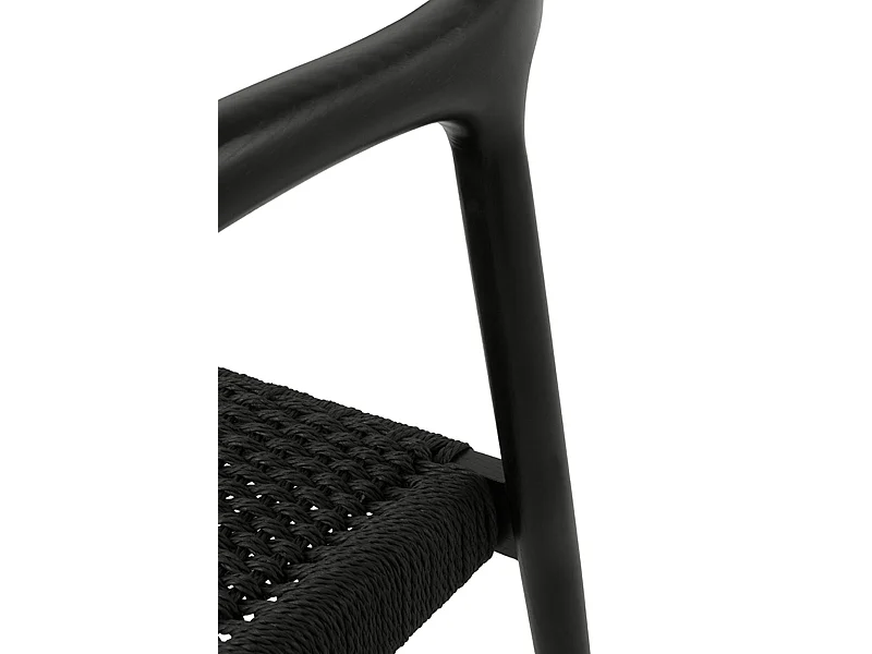 Lot de 4 fauteuils noirs en frêne avec assise tressée