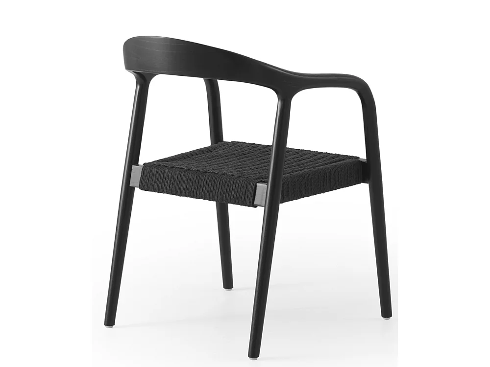 Pacote 4 poltronas pretas em madeira de freixo com assento entrançado